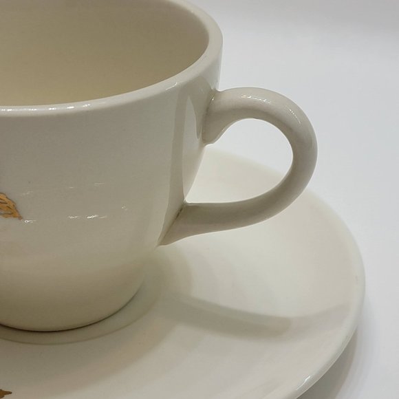 SCIO Ceramic Tea Cup Coffee Cup and Saucer Set of 2 White w Golden Rose Design - Picture 5 of 8